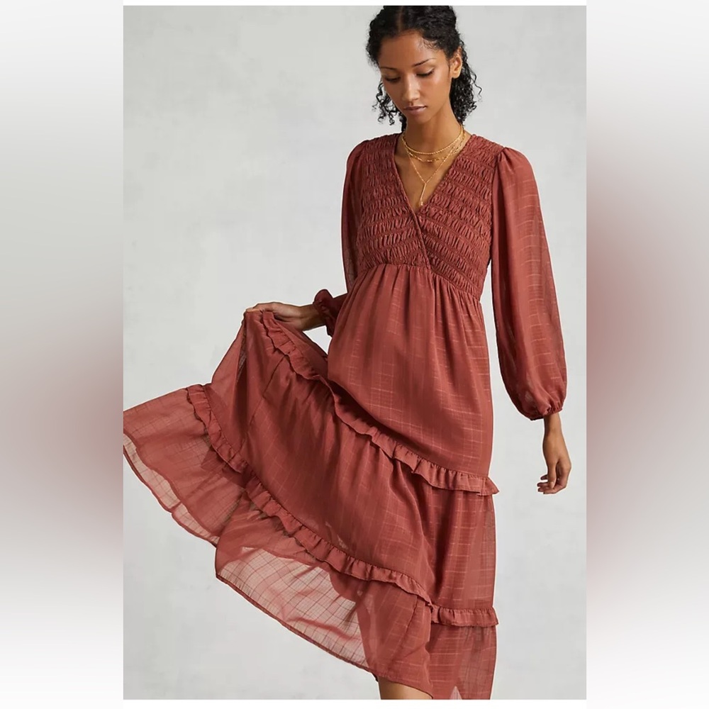 Anthropologie Rust Red Maxi Dress
